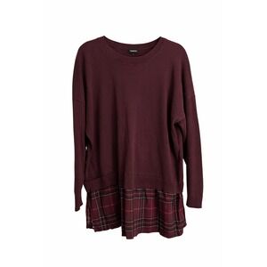 Torrid Maroon Sweater with Plaid Hem | Size 2 (18–20) | Cozy Stretch